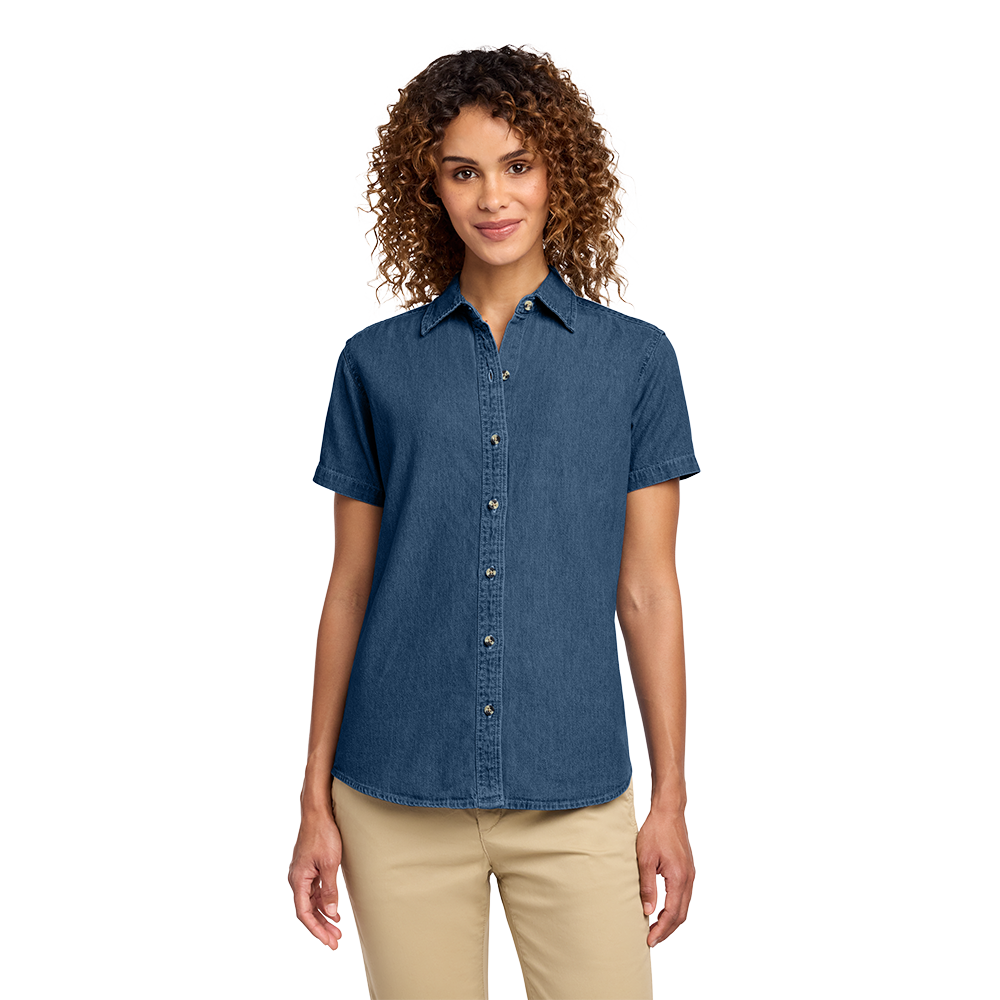 Port & Company LSP11 Women’s Short-Sleeve Value Denim Shirt – Custom DTF Printed